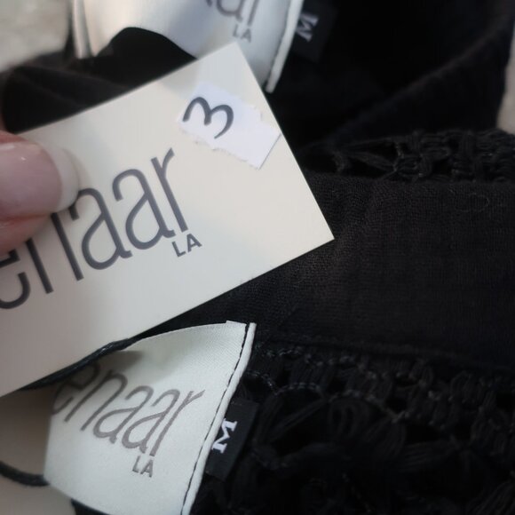 NWT Benaar LA Jeiley Black 2Pc Set Crochet Gauzy Contrast Collared Top Short M C - Picture 16 of 16